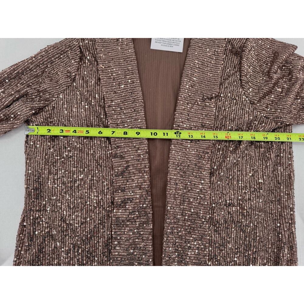 Belle By Kim Gravel Sequin Cardigan Sz XL Duster Party Festive Glam Beige Artsy - Picture 5 of 14